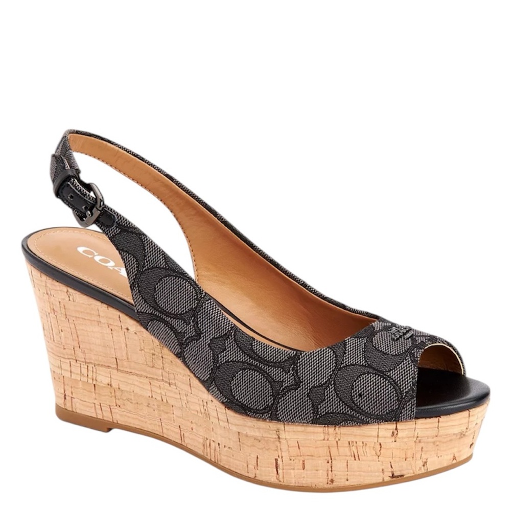 Coach Ferry Black Wedge Sandals Size 8.5